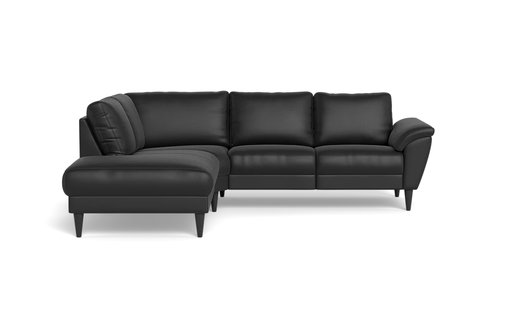 Stamford 2613 sofa med open end - Semianilin/spalt læder - Black - Venstrevendt