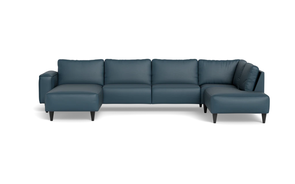 Solution 2701 sofa med chaiselong og open end - Soleda/spalt læder - Blue - Venstrevendt