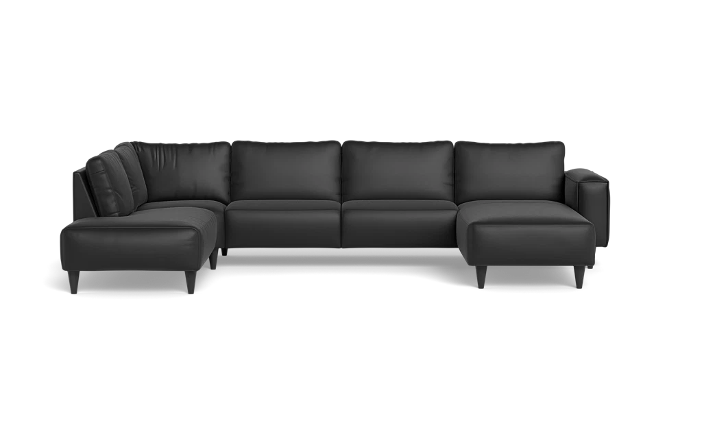Solution 2701 sofa med chaiselong og open end - Semianilin/spalt læder - Black - Højrevendt