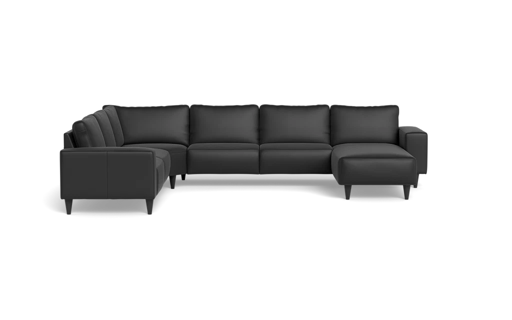 Solution 2701 hjørnesofa med chaiselong - Semianilin/spalt læder - Black - Venstrevendt
