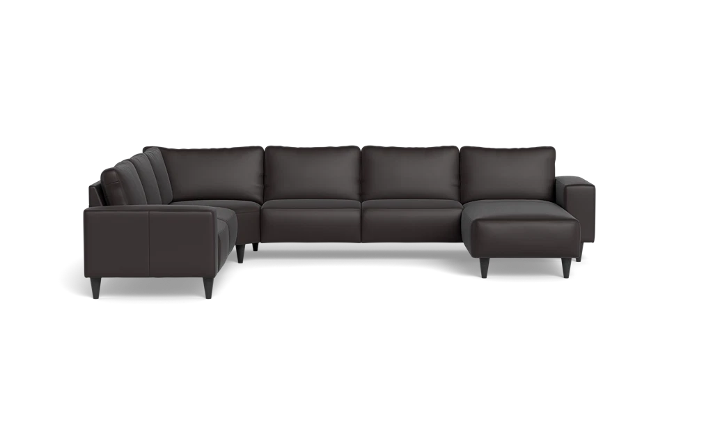 Solution 2701 hjørnesofa med chaiselong - Semianilin/spalt læder - Dark Brown - Venstrevendt
