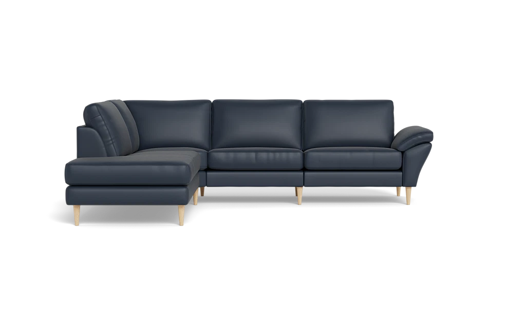 Symfoni 2018 sofa med open end - med armlæn - Semianilin/spalt læder - Blue - Venstrevendt
