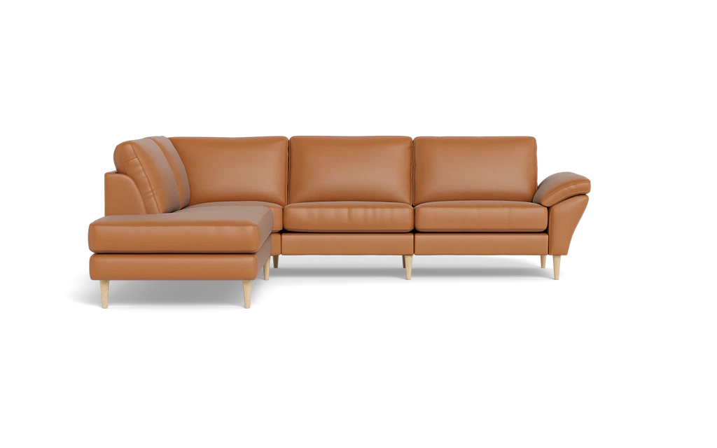 Symfoni 2018 sofa med open end - med armlæn - Semianilin/spalt læder - Light Cognac - Venstrevendt
