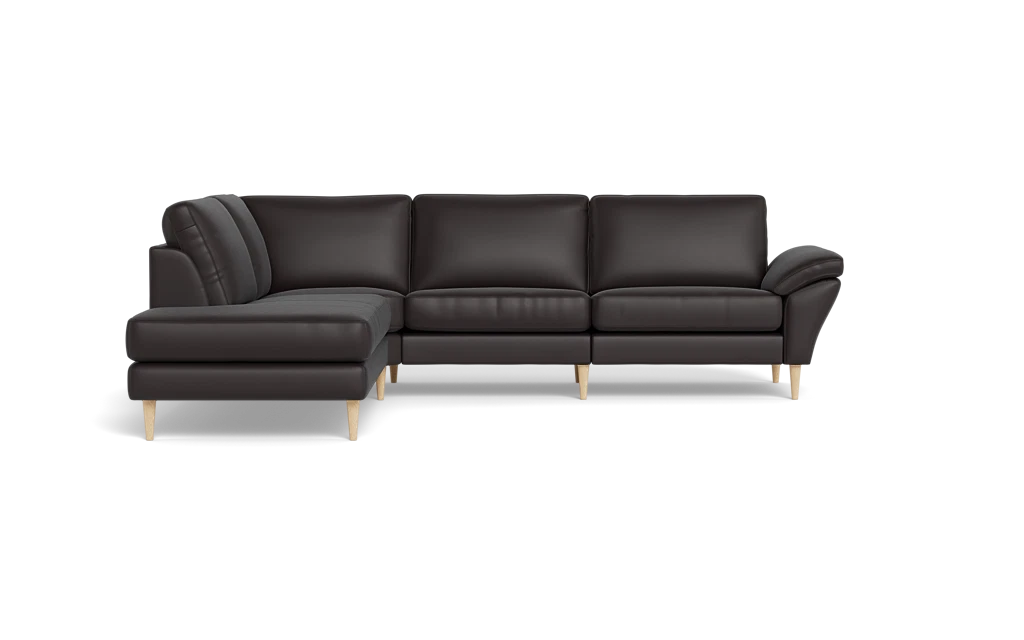 Symfoni 2018 sofa med open end - med armlæn - Semianilin/spalt læder - Dark Brown - Venstrevendt