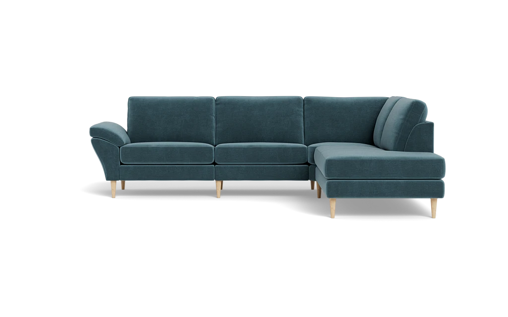 Symfoni 2018 sofa med open end - med armlæn - Adore velour - Petrol - Højrevendt