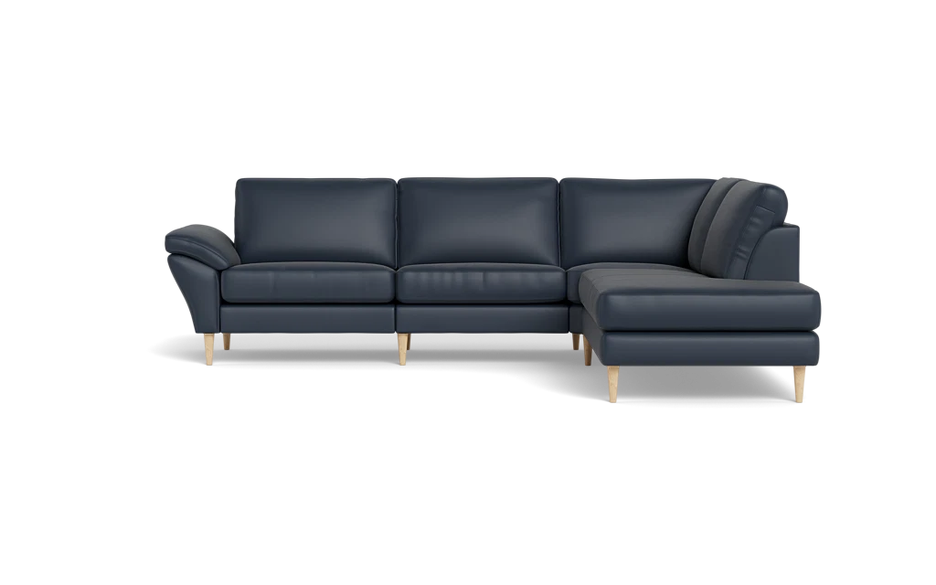 Symfoni 2018 sofa med open end - med armlæn - Semianilin/spalt læder - Blue - Højrevendt