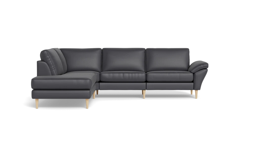 Symfoni 2018 sofa med open end - med armlæn - Semianilin/spalt læder - Anthracite - Venstrevendt