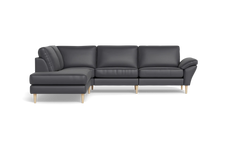 Symfoni 2018 sofa med open end - med armlæn - Semianilin/spalt læder - Anthracite - Venstrevendt