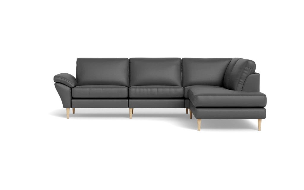 Symfoni 2018 sofa med open end - med armlæn - Soleda læder - Anthracite - Højrevendt