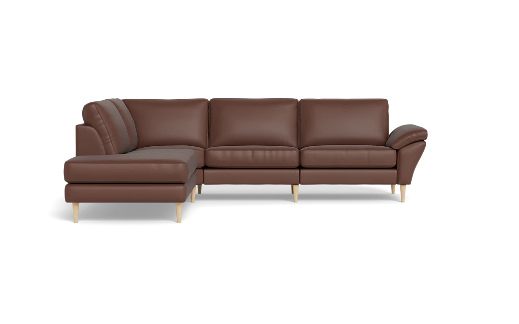 Symfoni 2018 sofa med open end - med armlæn - Semianilin/spalt læder - Marrone - Venstrevendt
