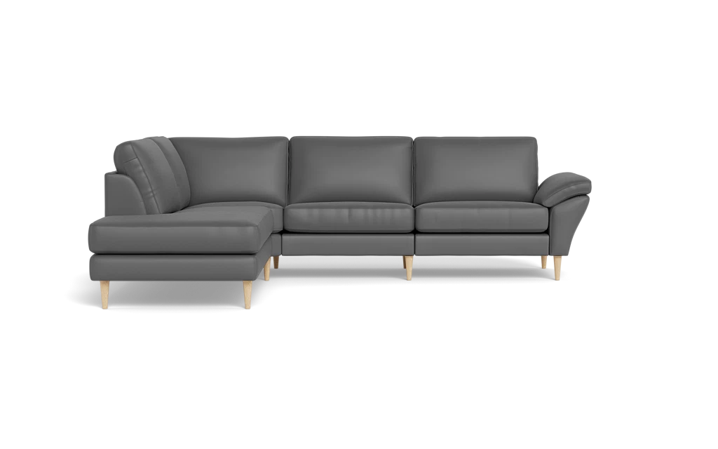 Symfoni 2018 sofa med open end - med armlæn - Semianilin/spalt læder - Grey - Venstrevendt