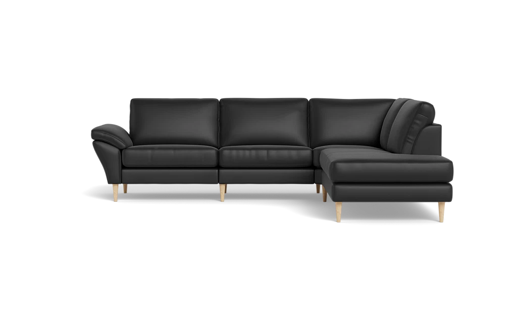 Symfoni 2018 sofa med open end - med armlæn - Semianilin/spalt læder - Black - Højrevendt