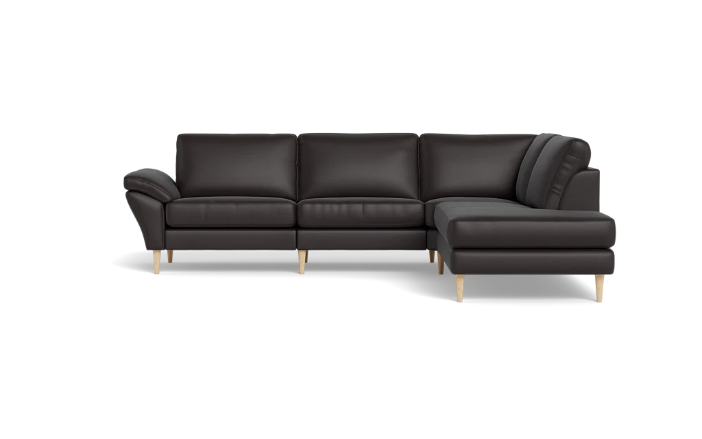Symfoni 2018 sofa med open end - med armlæn - Semianilin/spalt læder - Dark Brown - Højrevendt