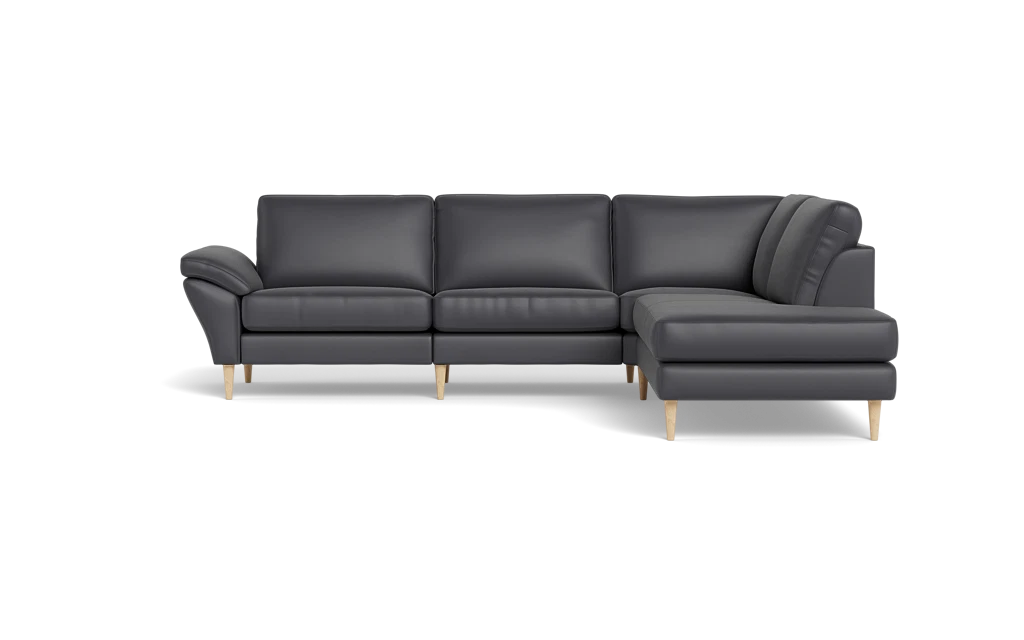 Symfoni 2018 sofa med open end - med armlæn - Semianilin/spalt læder - Anthracite - Højrevendt