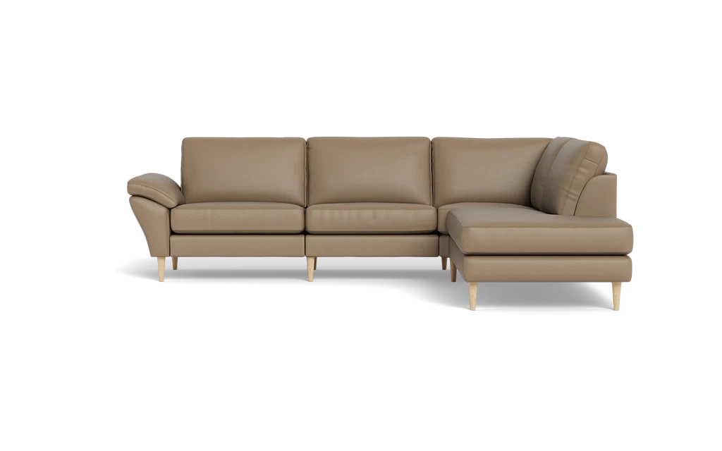 Symfoni 2018 sofa med open end - med armlæn - Soleda læder - Savanna - Højrevendt