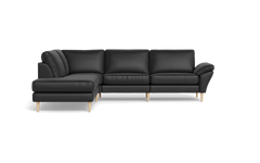 Symfoni 2018 sofa med open end - med armlæn - Semianilin/spalt læder - Black - Venstrevendt