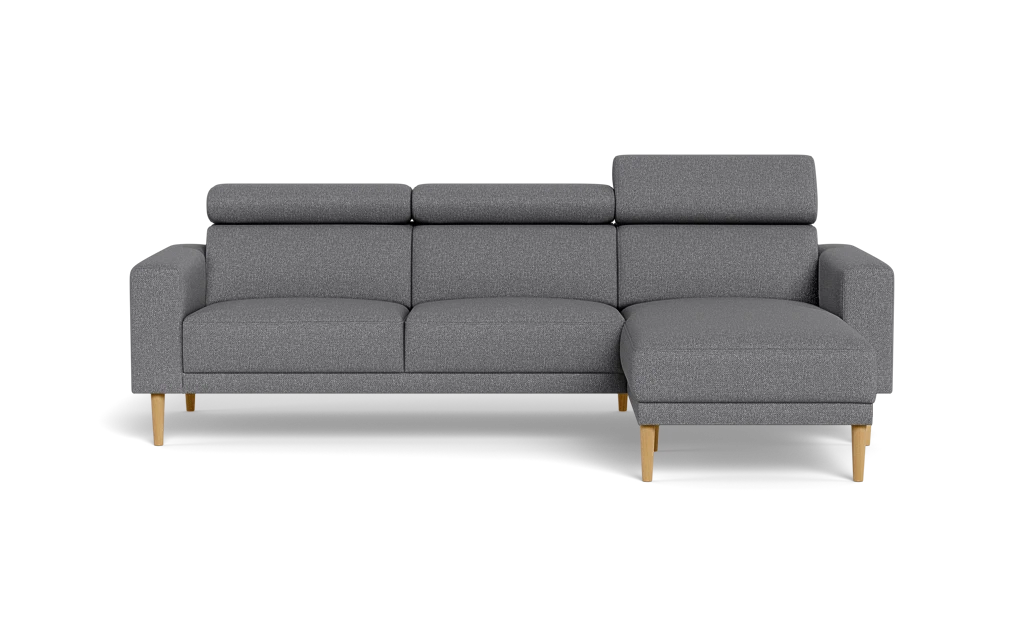 Michigan sofa med chaiselong - Firkantet armlæn - Bjorn stof - grå - Højrevendt