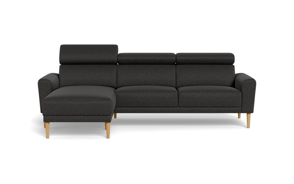 Michigan sofa med chaiselong - Afrundet armlæn - Bjorn stof - antracit - Venstrevendt