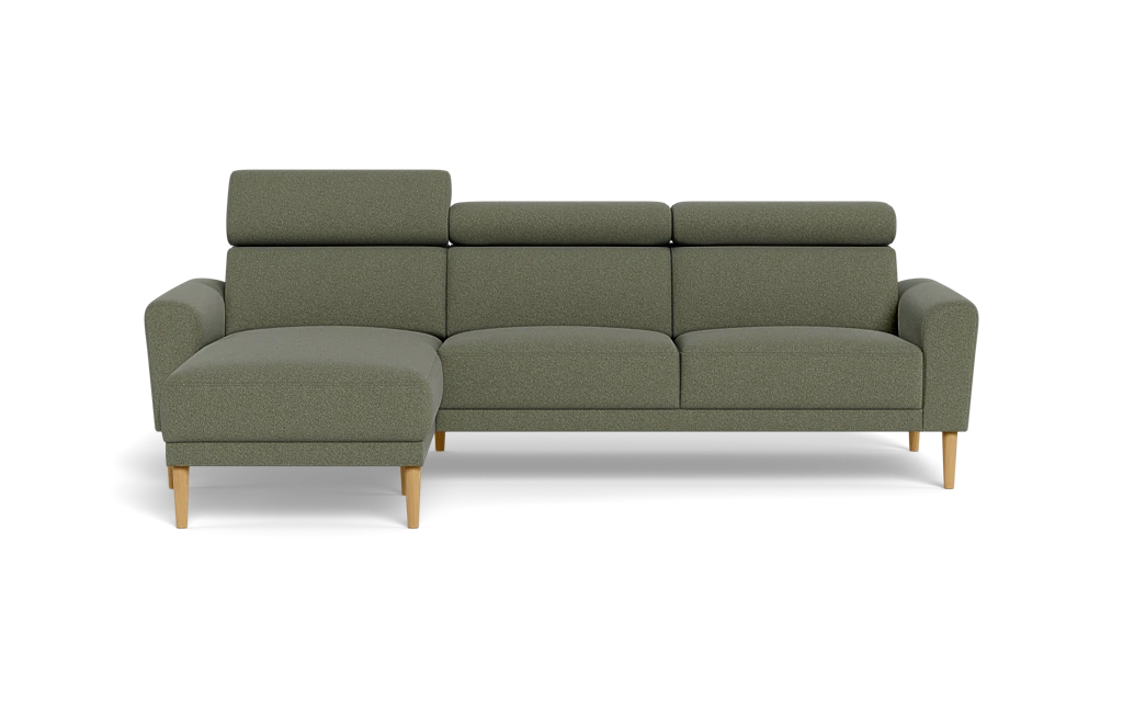 Michigan sofa med chaiselong - Afrundet armlæn - Austin stof - 13 grøn - Venstrevendt