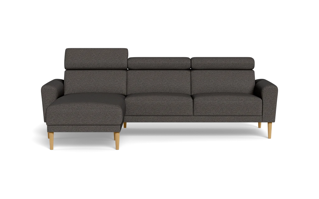 Michigan sofa med chaiselong - Afrundet armlæn - Positano stof - 95 antracit - Venstrevendt