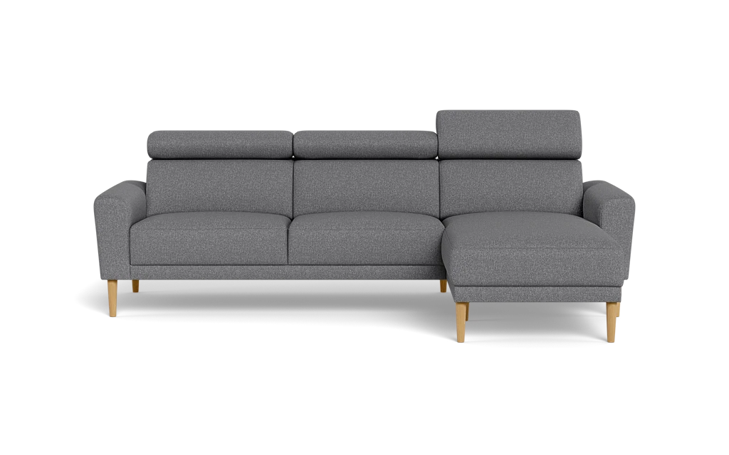 Michigan sofa med chaiselong - Afrundet armlæn - Bjorn stof - grå - Højrevendt
