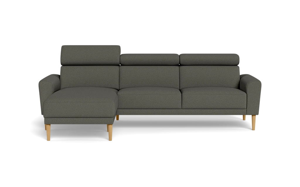 Michigan sofa med chaiselong - Afrundet armlæn - Austin stof - 20 grå - Venstrevendt