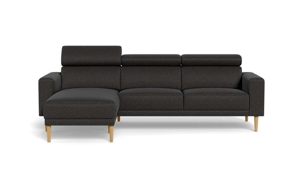 Michigan sofa med chaiselong - Firkantet armlæn - Bjorn stof - antracit - Venstrevendt