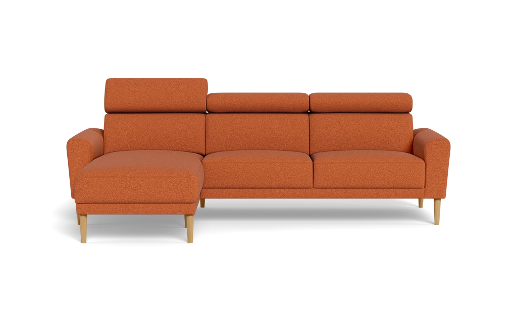 Michigan sofa med chaiselong - Afrundet armlæn - Austin stof - 9 rust - Venstrevendt