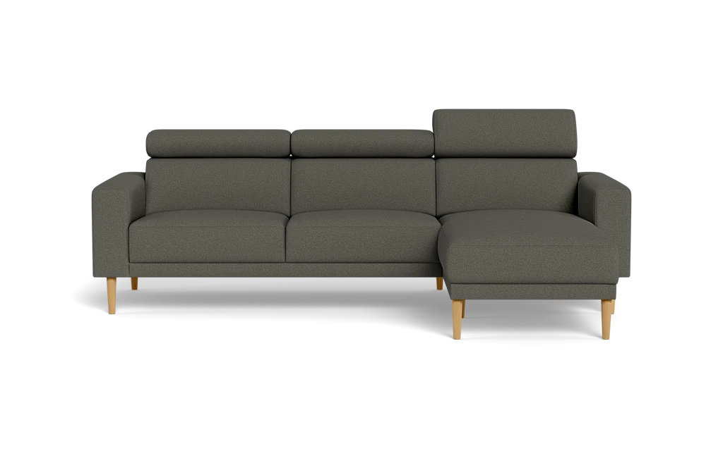 Michigan sofa med chaiselong - Firkantet armlæn - Austin stof - 20 grå - Højrevendt