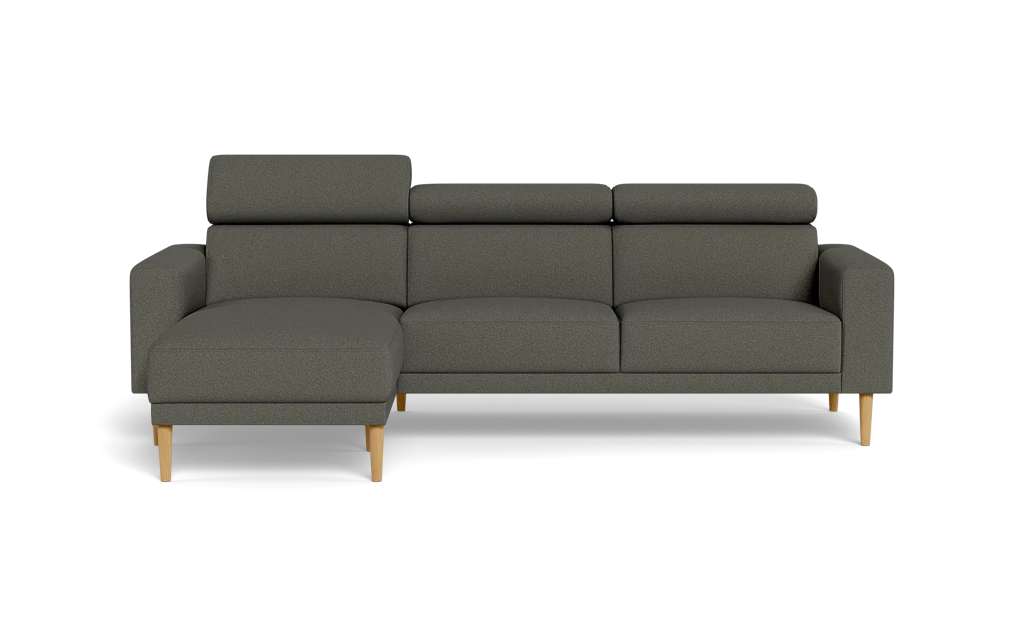 Michigan sofa med chaiselong - Firkantet armlæn - Austin stof - 20 grå - Venstrevendt