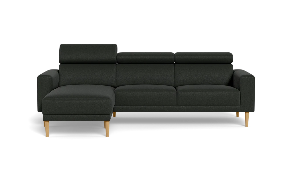 Michigan sofa med chaiselong - Firkantet armlæn - Bjorn stof - mørkegrå - Venstrevendt