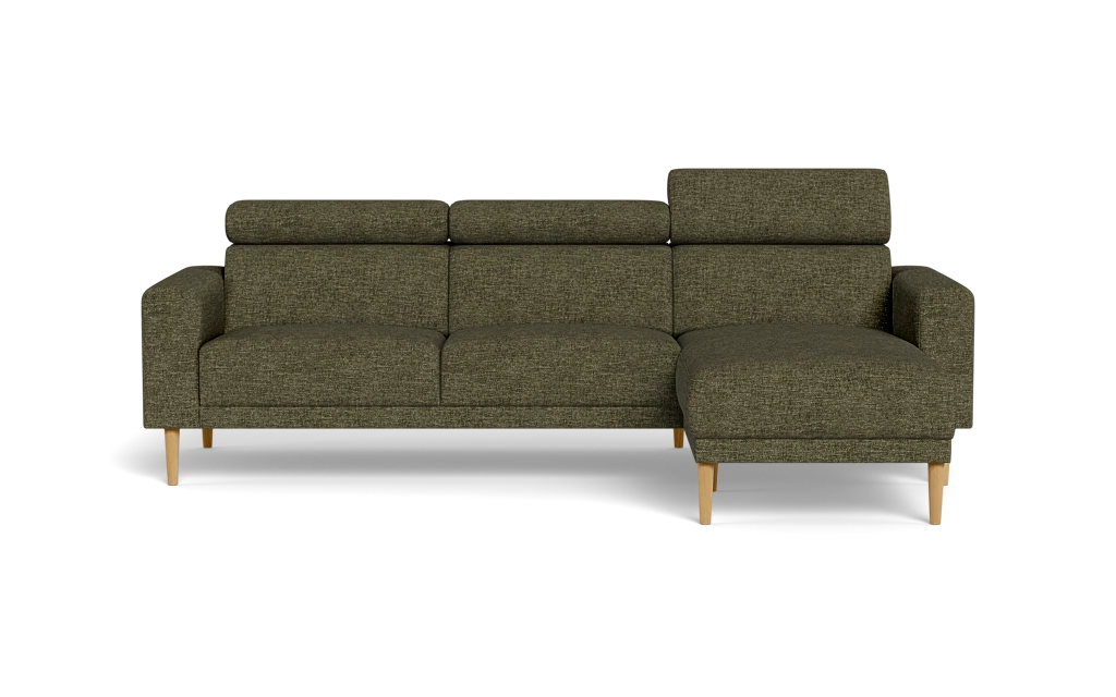 Michigan sofa med chaiselong - Firkantet armlæn - Brego stof - 77 grøn - Højrevendt
