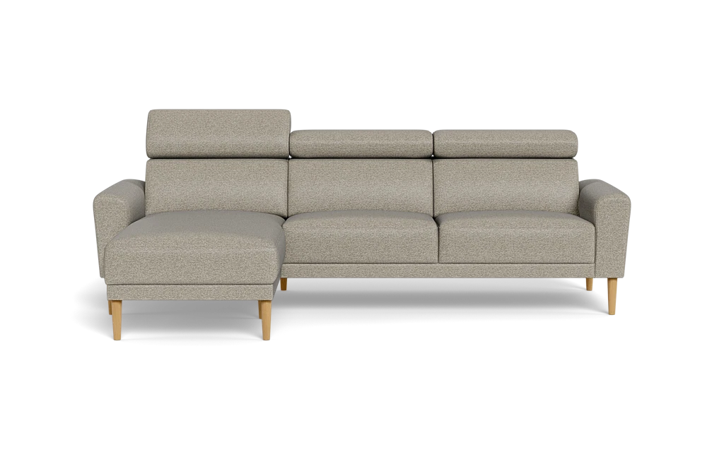 Michigan sofa med chaiselong - Afrundet armlæn - Positano stof - 87 grå - Venstrevendt