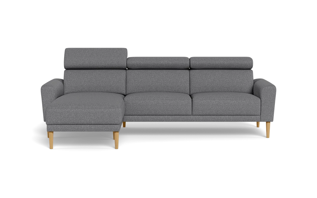 Michigan sofa med chaiselong - Afrundet armlæn - Bjorn stof - grå - Venstrevendt