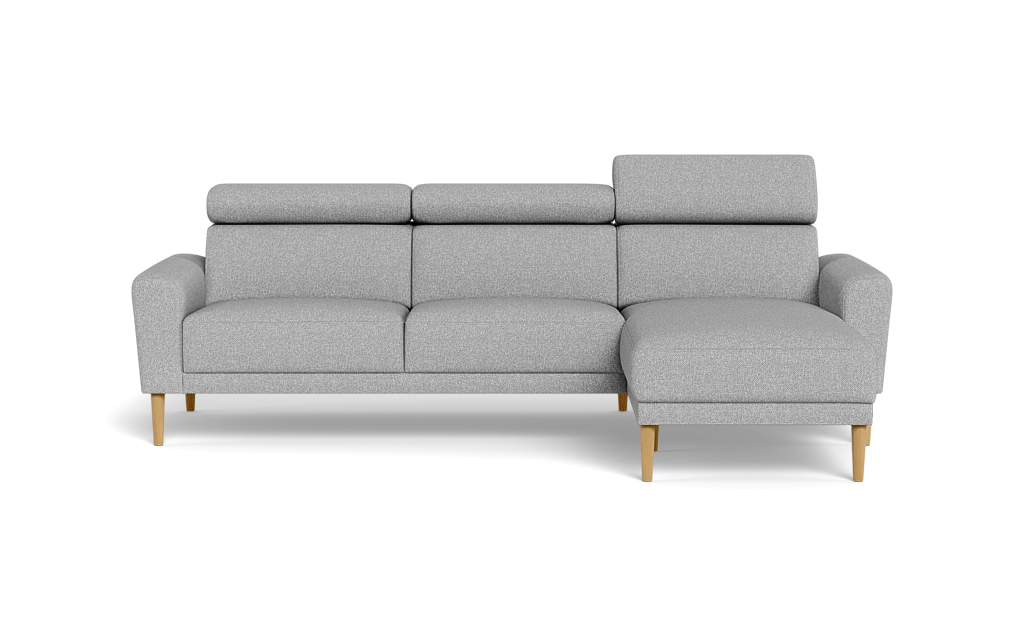 Michigan sofa med chaiselong - Afrundet armlæn - Bjorn stof - lysegrå - Højrevendt