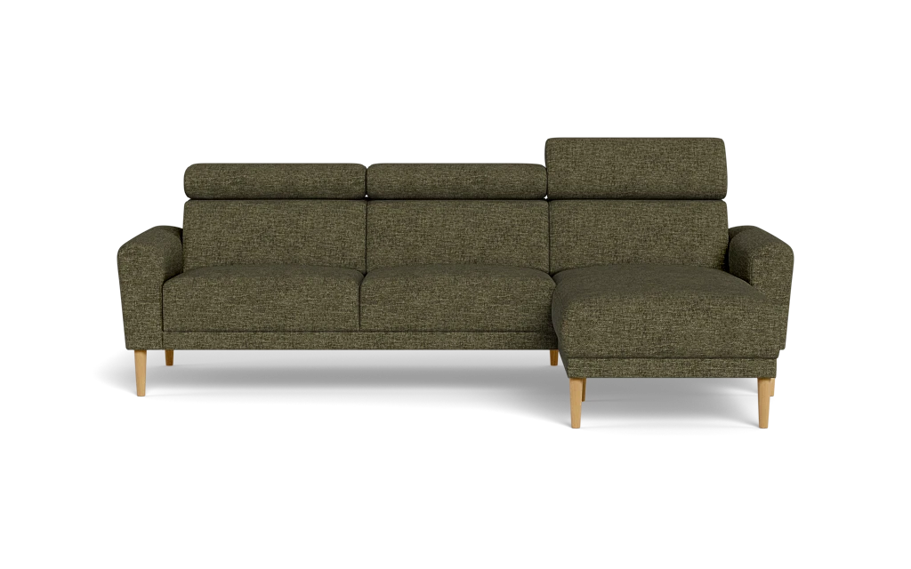 Michigan sofa med chaiselong - Afrundet armlæn - Brego stof - 77 grøn - Højrevendt