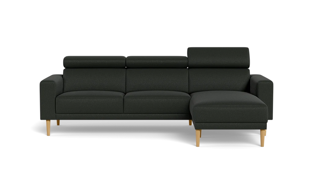 Michigan sofa med chaiselong - Firkantet armlæn - Bjorn stof - mørkegrå - Højrevendt