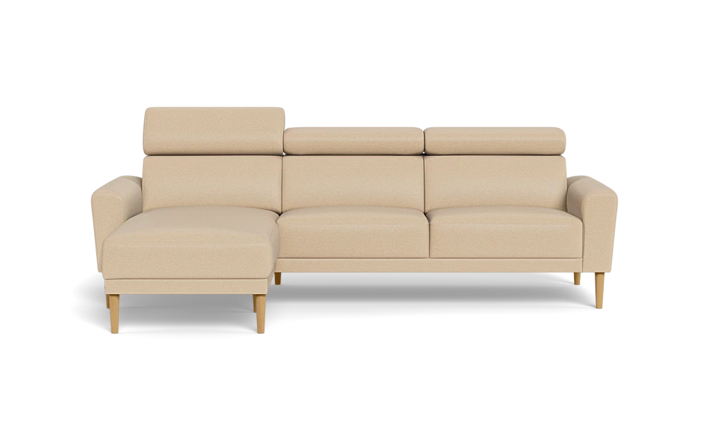 Michigan sofa med chaiselong - Afrundet armlæn - Positano stof - 08 sand - Venstrevendt