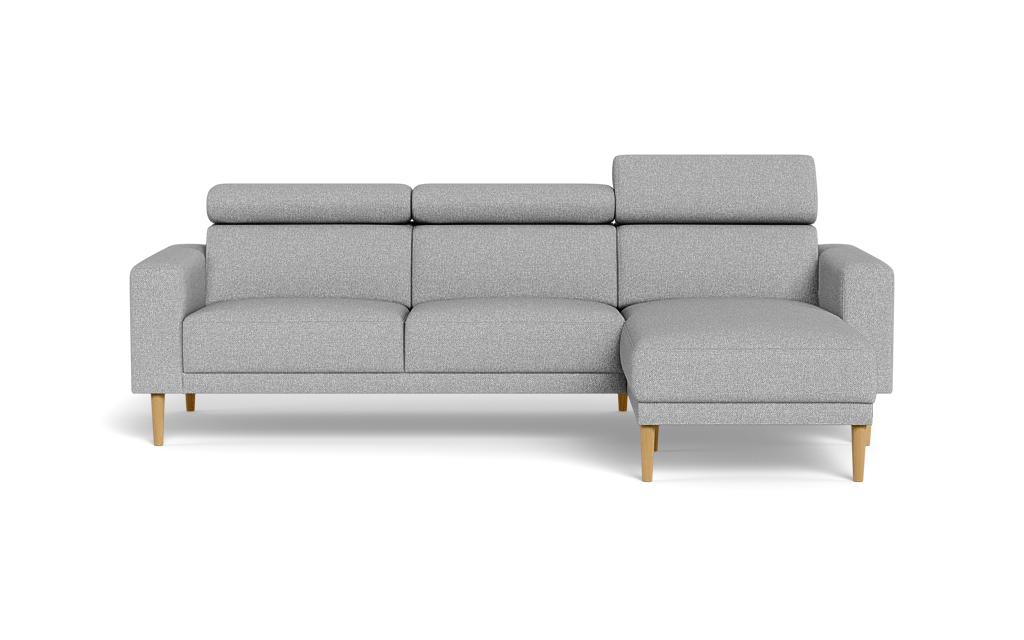 Michigan sofa med chaiselong - Firkantet armlæn - Bjorn stof - lysegrå - Højrevendt