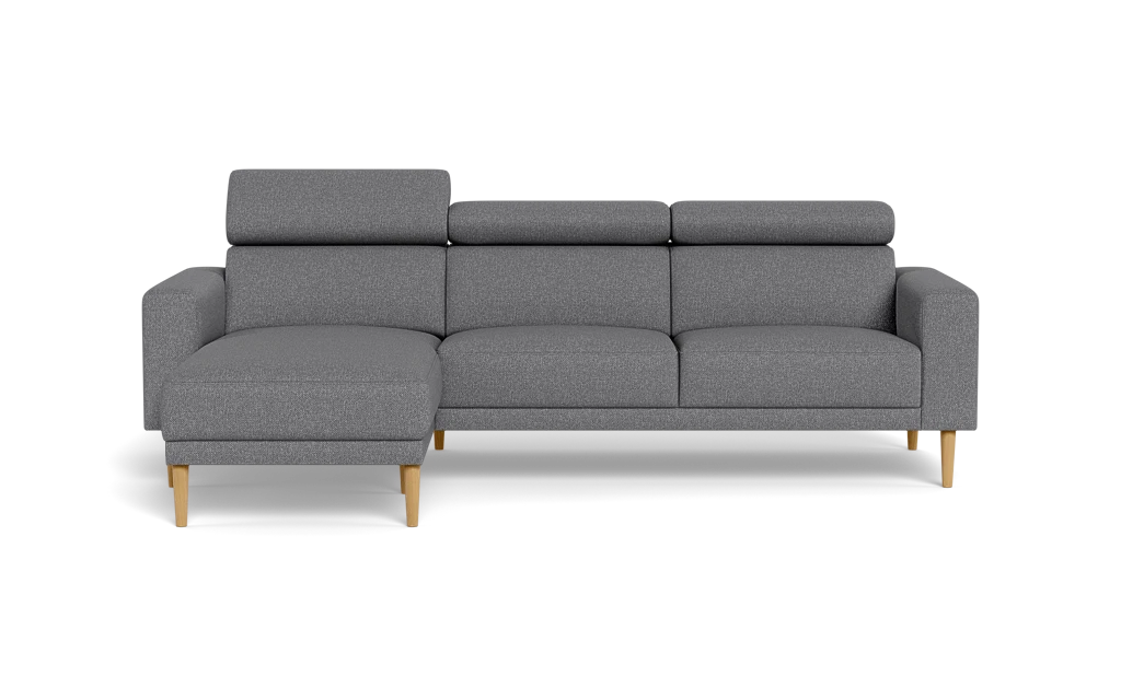 Michigan sofa med chaiselong - Firkantet armlæn - Bjorn stof - grå - Venstrevendt