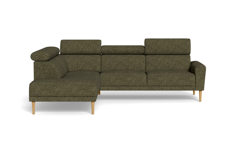 Michigan sofa med open end - Afrundet armlæn - Brego stof - 77 grøn - Venstrevendt