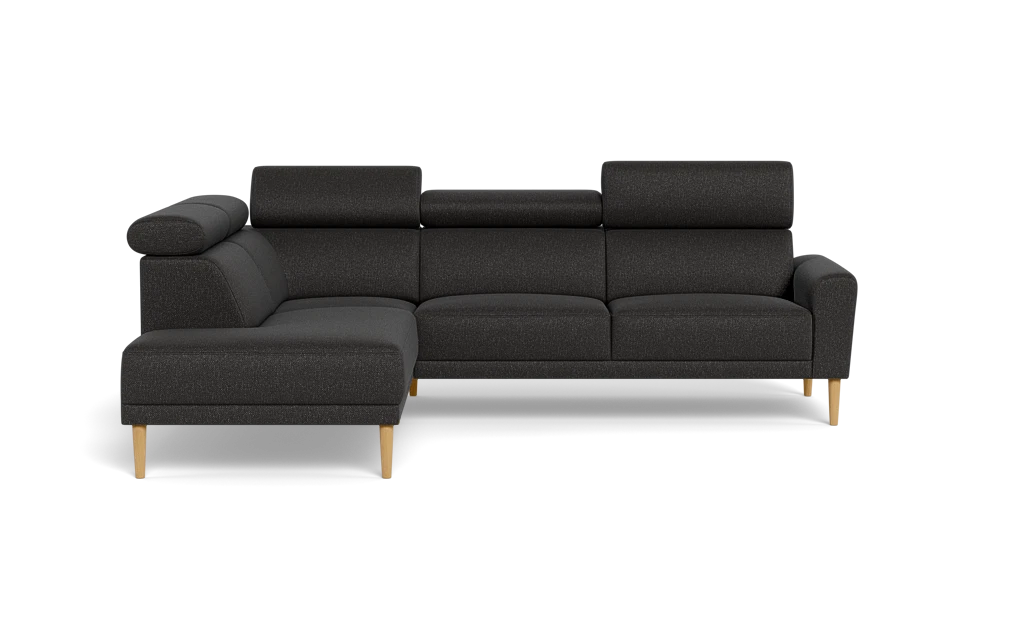 Michigan sofa med open end - Afrundet armlæn - Bjorn stof - antracit - Venstrevendt