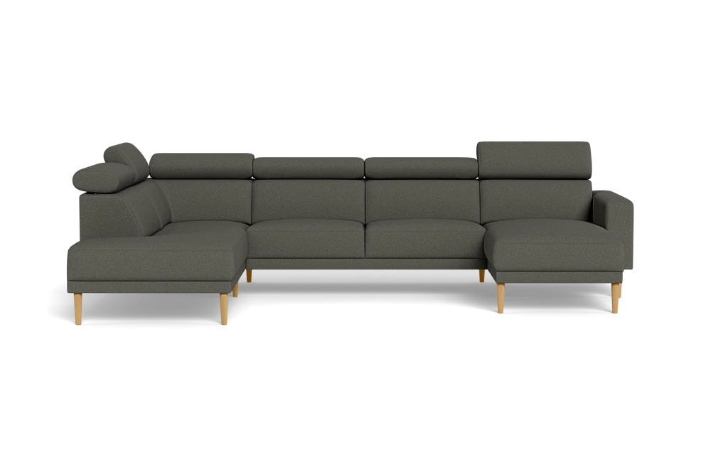 Michigan sofa med chaiselong og open end - Firkantet armlæn - Austin stof - 20 grå - Venstrevendt