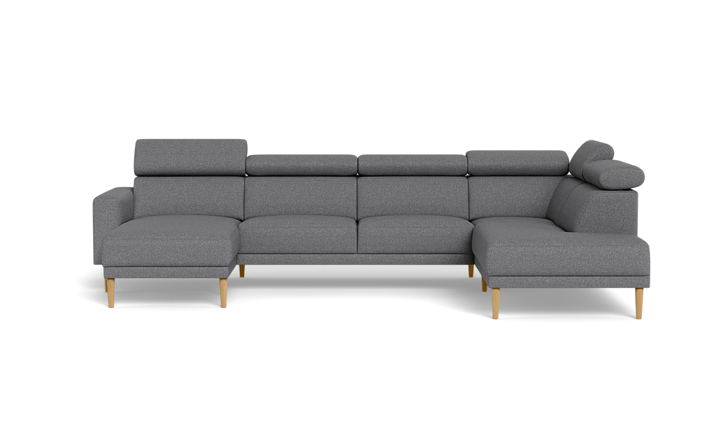 Michigan sofa med chaiselong og open end - Firkantet armlæn - Bjorn stof - grå - Højrevendt