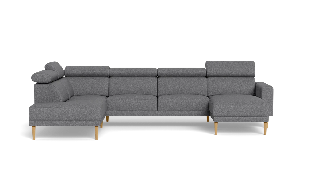 Michigan sofa med chaiselong og open end - Firkantet armlæn - Bjorn stof - grå - Venstrevendt