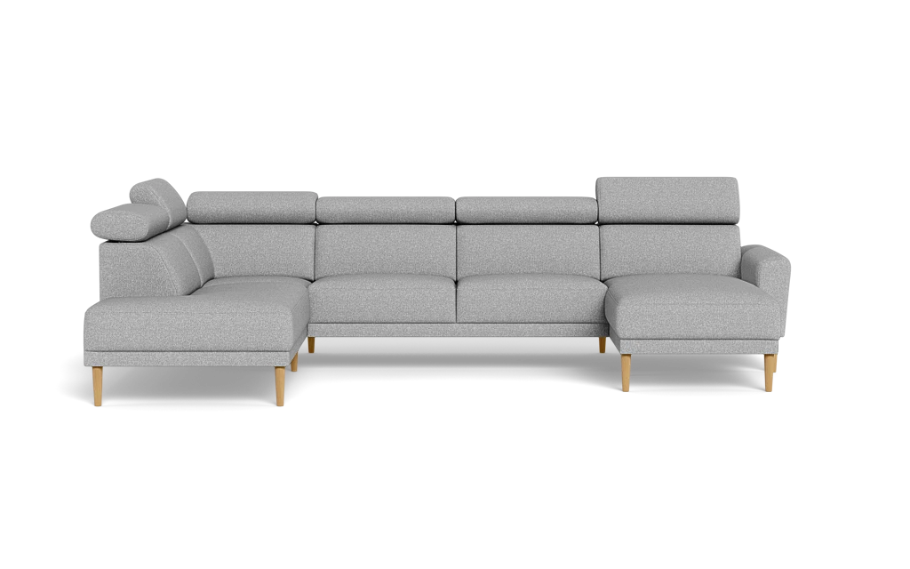 Michigan sofa med chaiselong og open end - Afrundet armlæn - Bjorn stof - lysegrå - Venstrevendt
