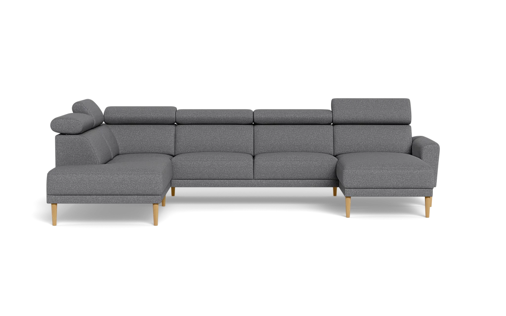 Michigan sofa med chaiselong og open end - Afrundet armlæn - Bjorn stof - grå - Venstrevendt