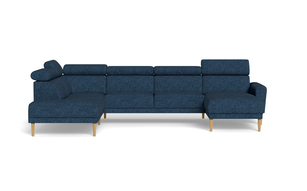 Michigan sofa med chaiselong og open end - Afrundet armlæn - Brego stof - 86 blå - Venstrevendt