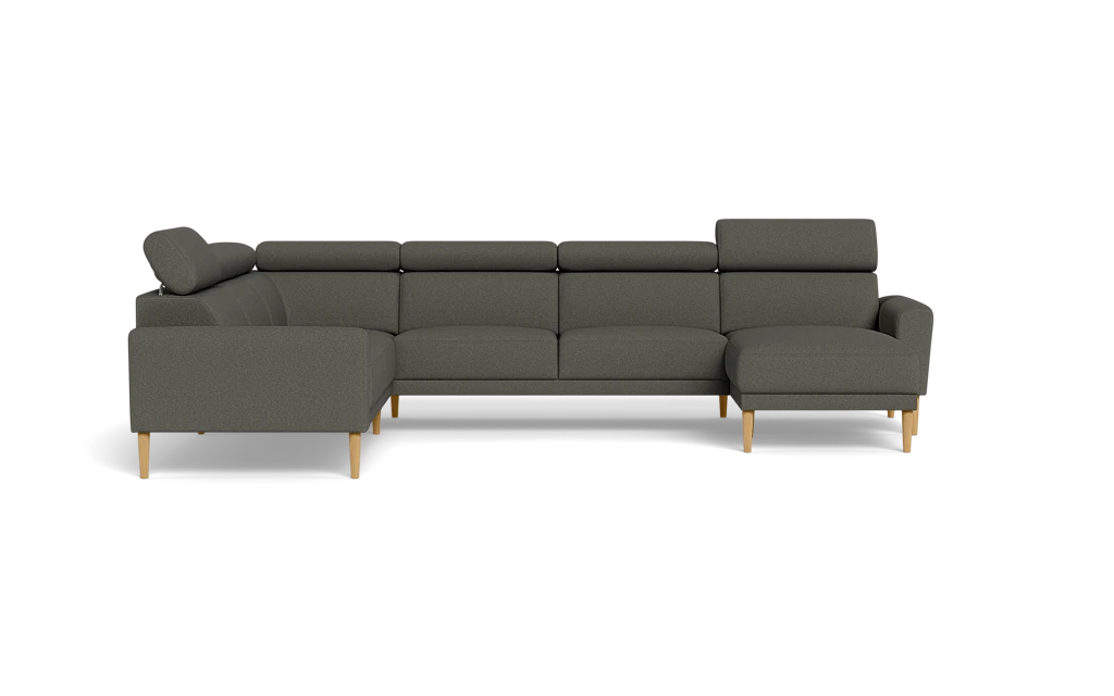 Michigan hjørnesofa med chaiselong - Afrundet armlæn - Austin stof - 20 grå - Venstrevendt