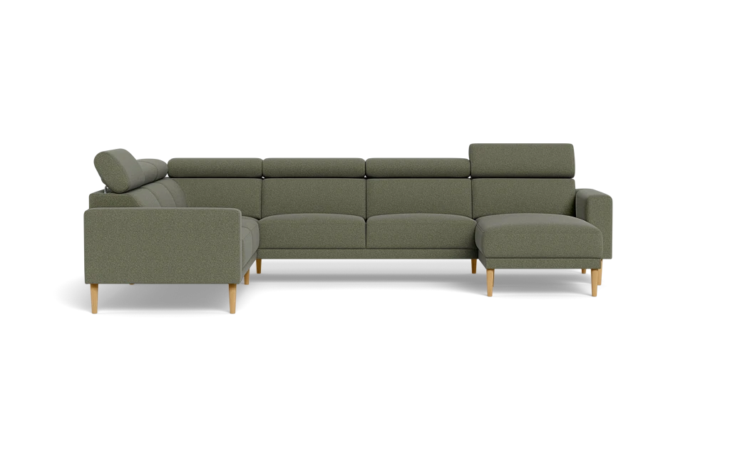 Michigan hjørnesofa med chaiselong - Firkantet armlæn - Austin stof - 13 grøn - Venstrevendt